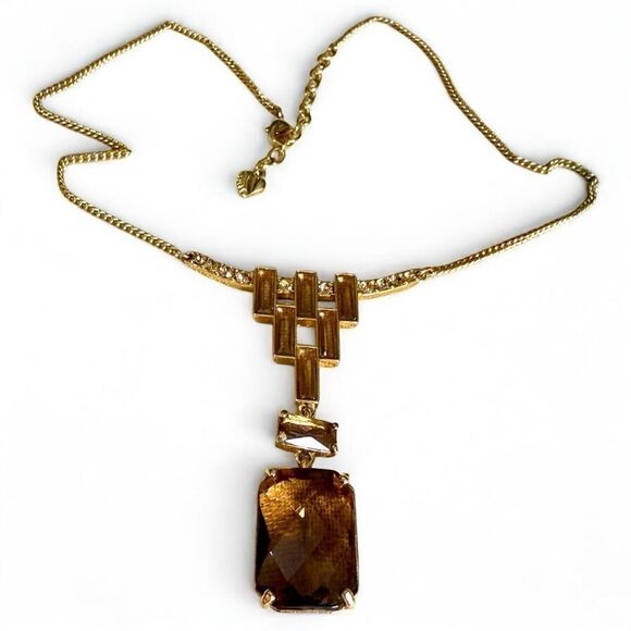 CAROLEE Vintage Gold Necklace with Brown Crystals & Heart Tag – 18” Total - Picture 3 of 17